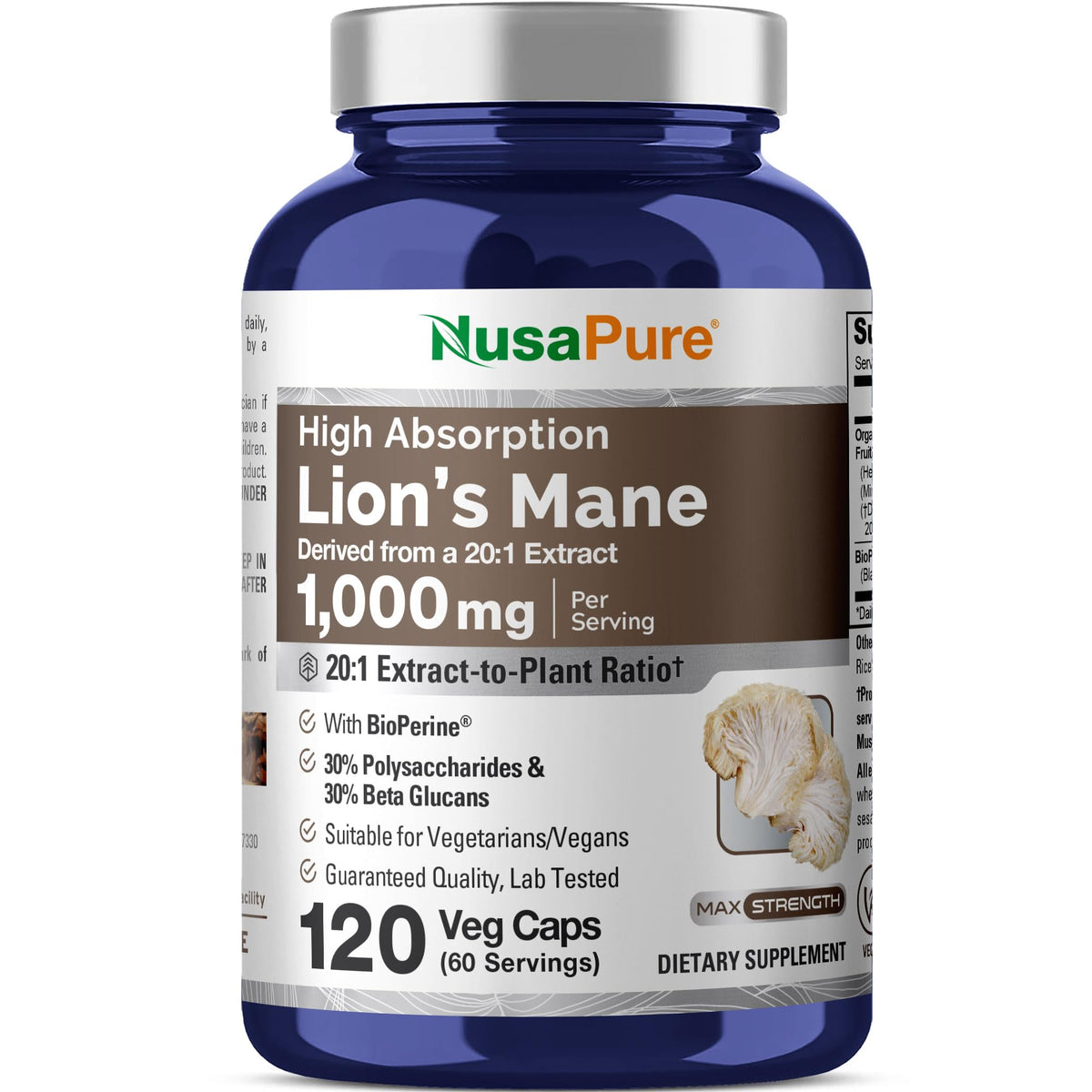 NusaPure Lion's Mane 1000mg - 120 Vegetarian Capsules