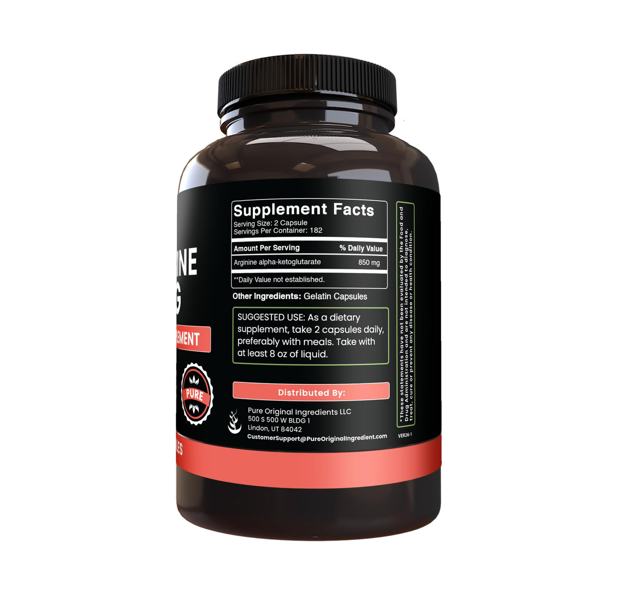 PURE ORIGINAL INGREDIENTS Arginine AAKG - 365 Capsules - image 2