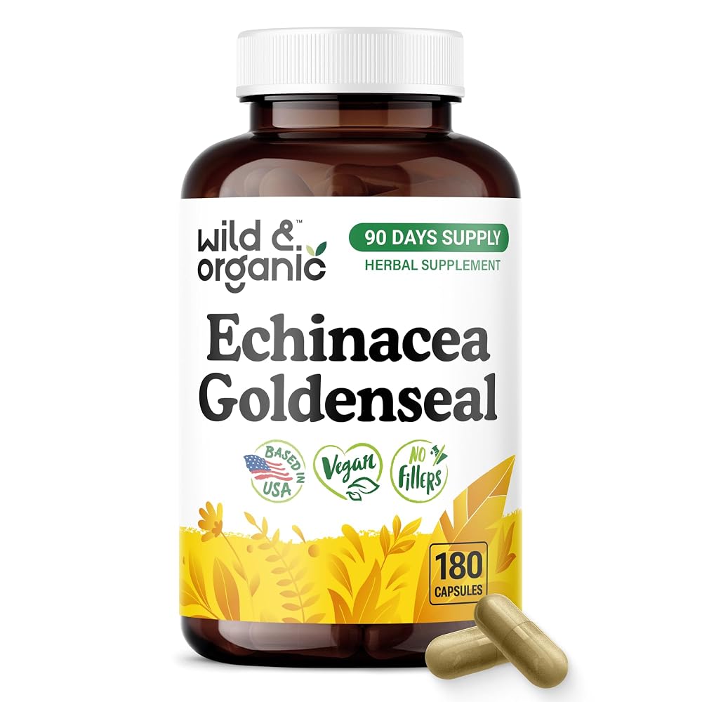 Wild & Organic Echinacea Goldenseal Capsules Immune Support - 180 Count