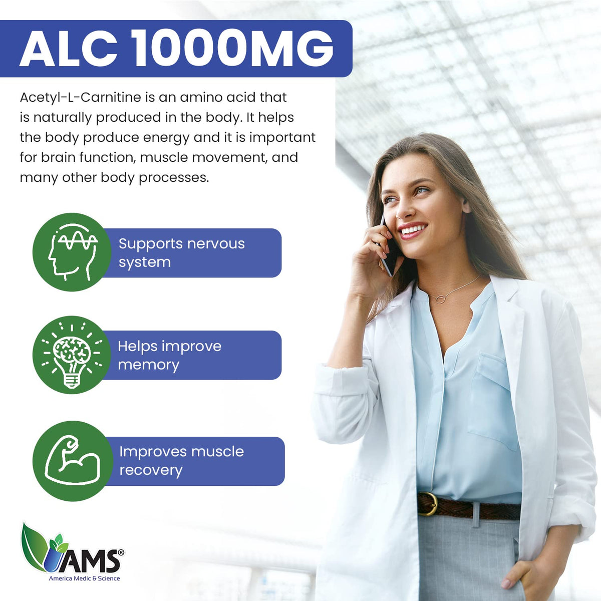 America Medic & Science Acetyl L-Carnitine 1000mg - 60 Tablets - image 4