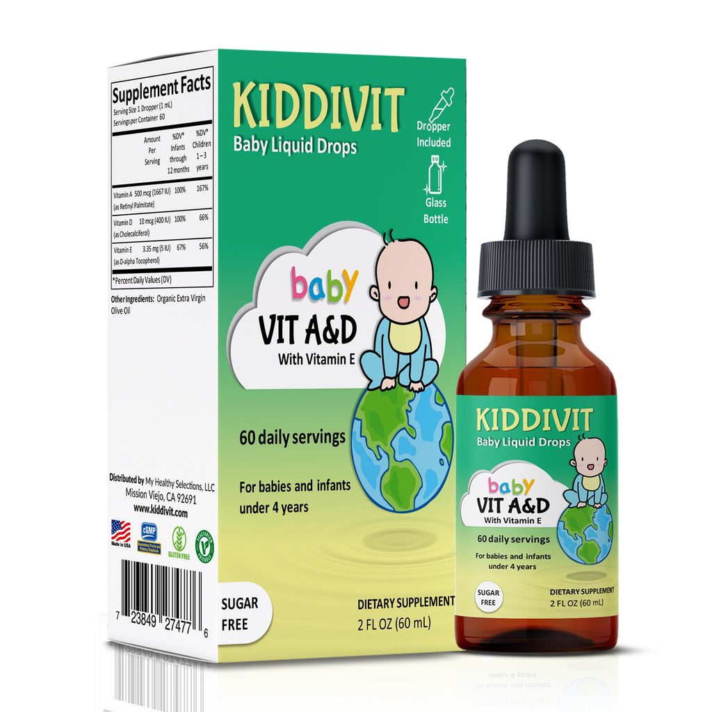 Kiddivit Baby Vitamin A&D Liquid Drops with Vitamin E - 2 Fl Oz
