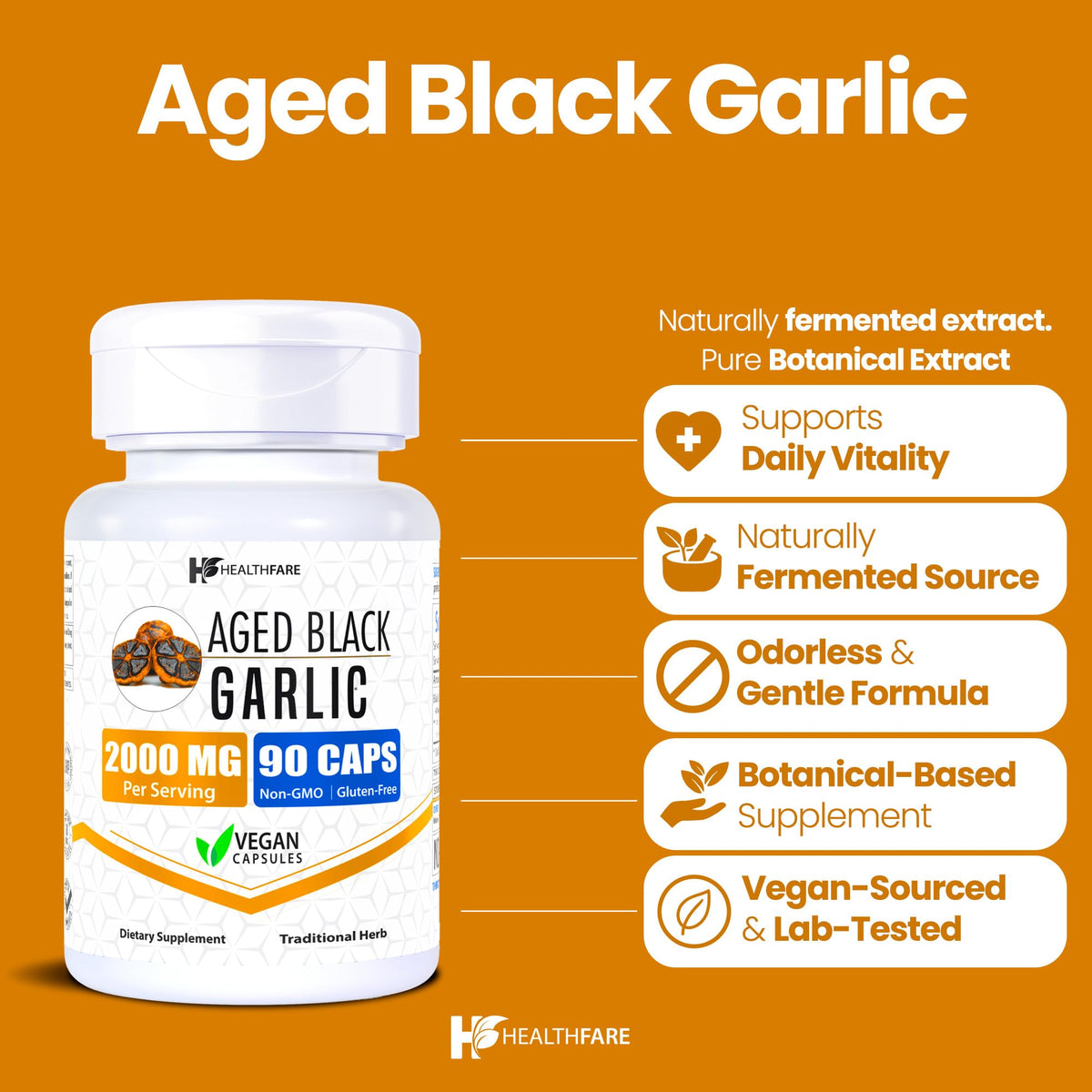 Healthfare Aged Black Garlic Supplement - 90 Vegan Capsules - image 2