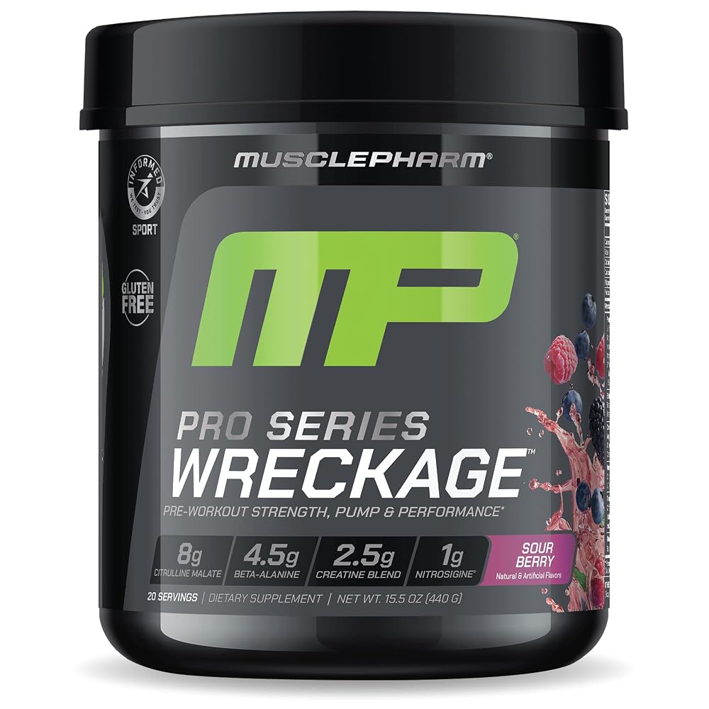 Muscle Pharm Wreckage Pre-Workout Powder Sour Berry - 20 Servings