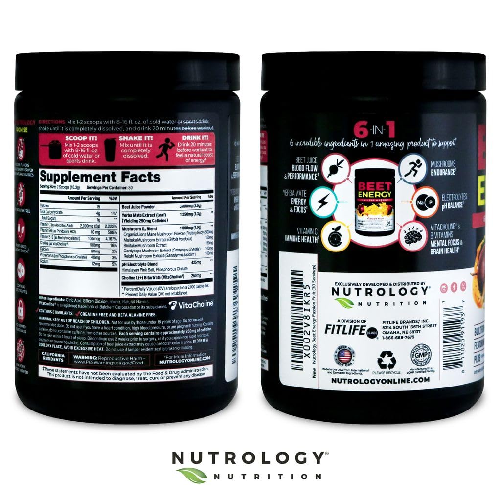 Nutrology Beet Energy O2 Pre Workout Powder Passion Fruit - 30 Servings - image 9