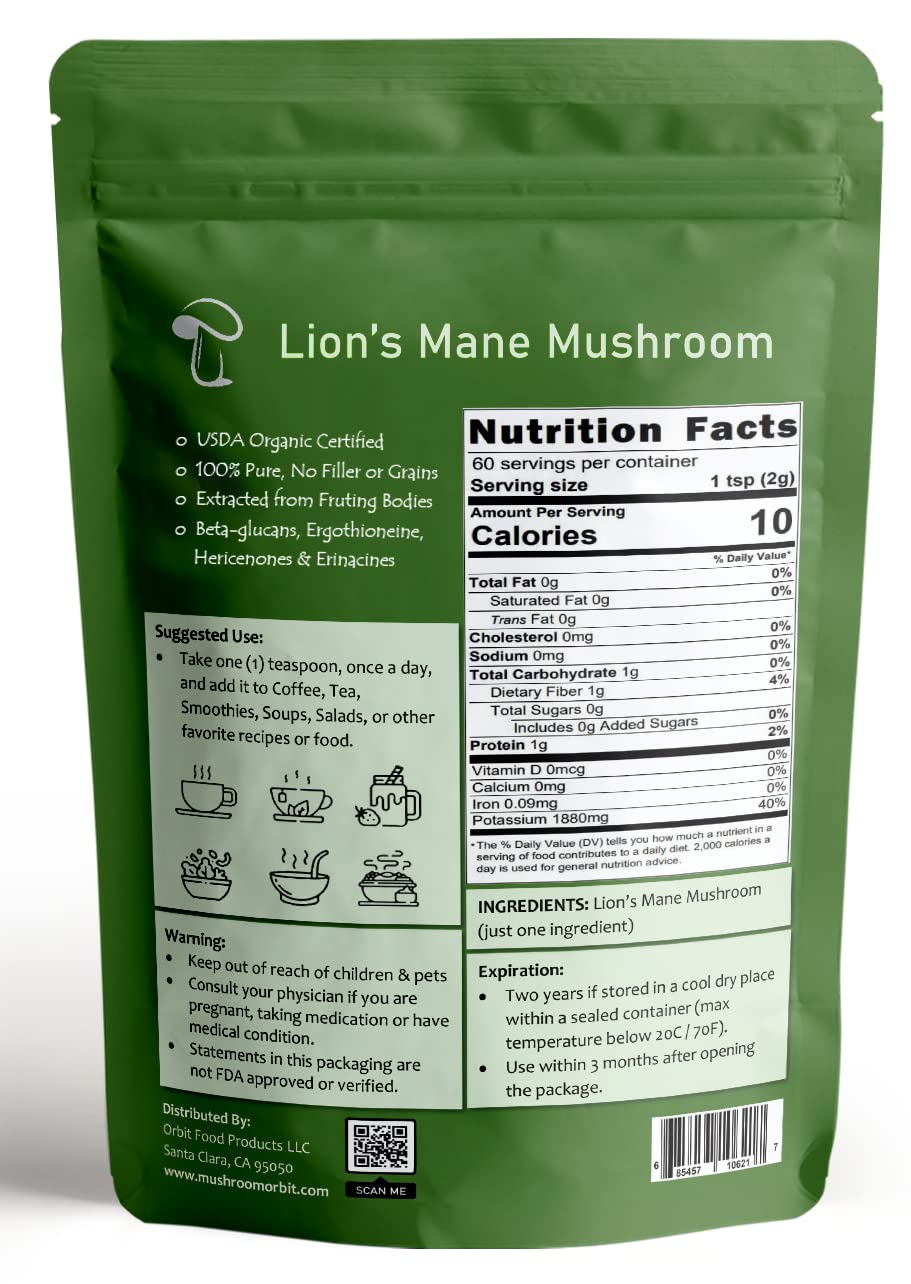 Mushroom Orbit Lion's Mane Organic Mushroom Extract Powder - 120g - image 2