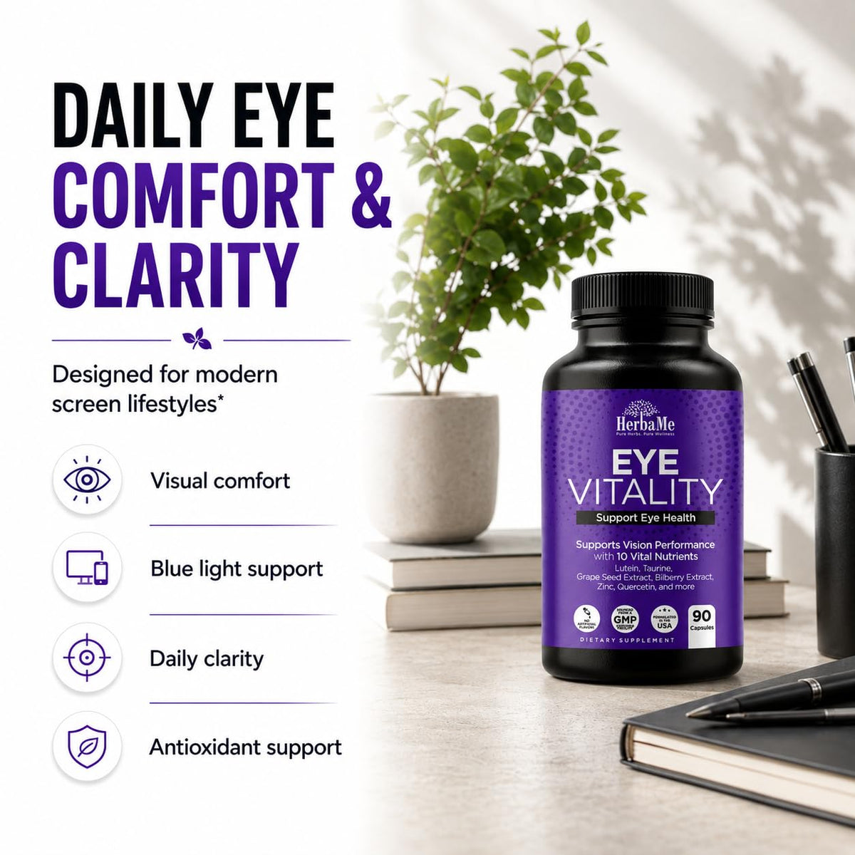 HerbaMe Eye Vitamins for Vision & Strain Relief - 90 Capsules - image 3