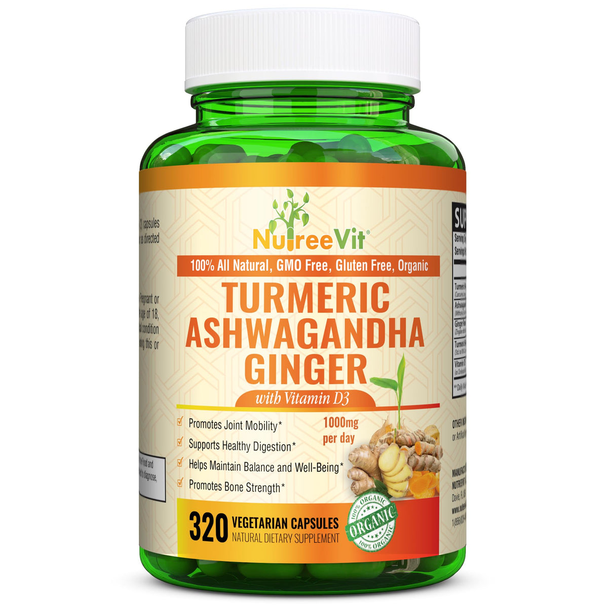 NutreeVit Organic Turmeric with Ashwagandha & Ginger - Capsules