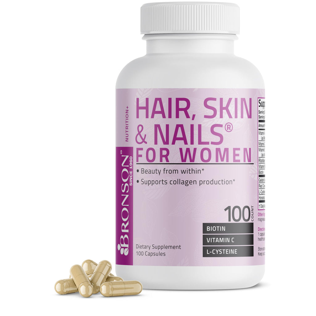 Bronson Hair, Skin & Nails with Biotin Extra Strength - 100 Capsules - image 5