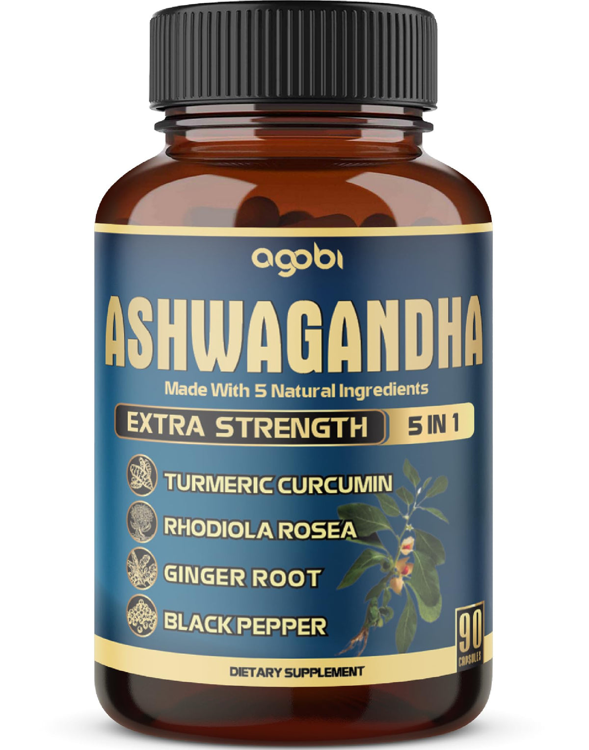 Agobi Ashwagandha Extract Capsule with Ginger & Turmeric - 90 Capsules