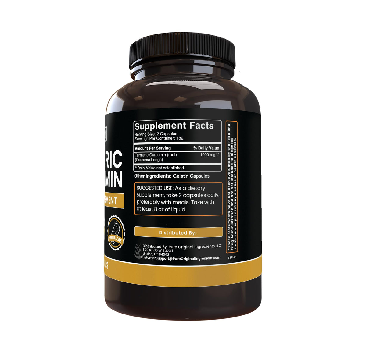 PURE ORIGINAL INGREDIENTS Turmeric Curcumin - 365 Capsules - image 2