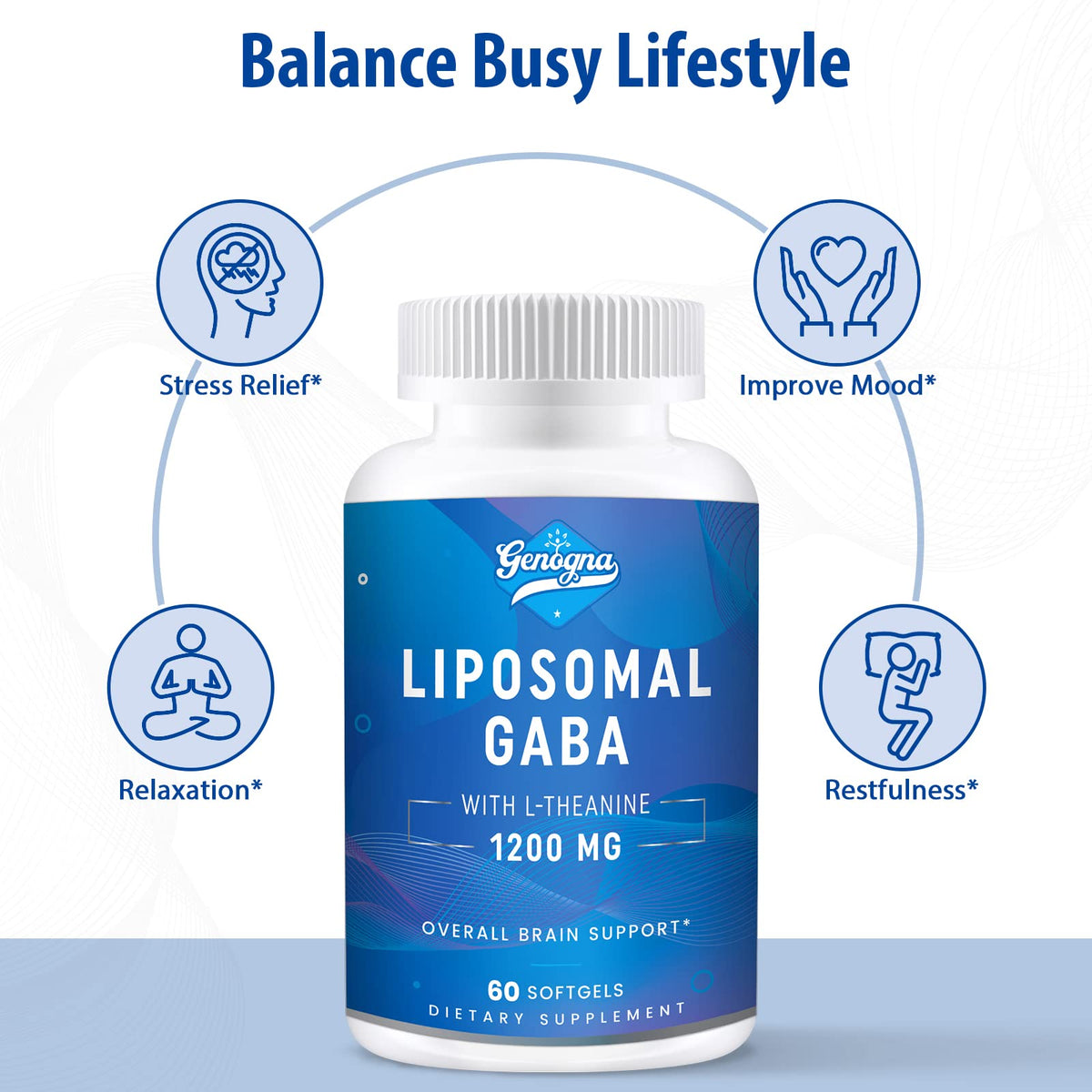 Genogna GABA with L-Theanine Supplement 1200mg - High Bioavailable