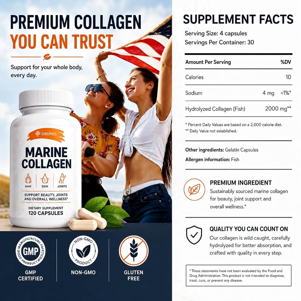 SIRUNES Marine Collagen Peptides - 120 Capsules - image 7