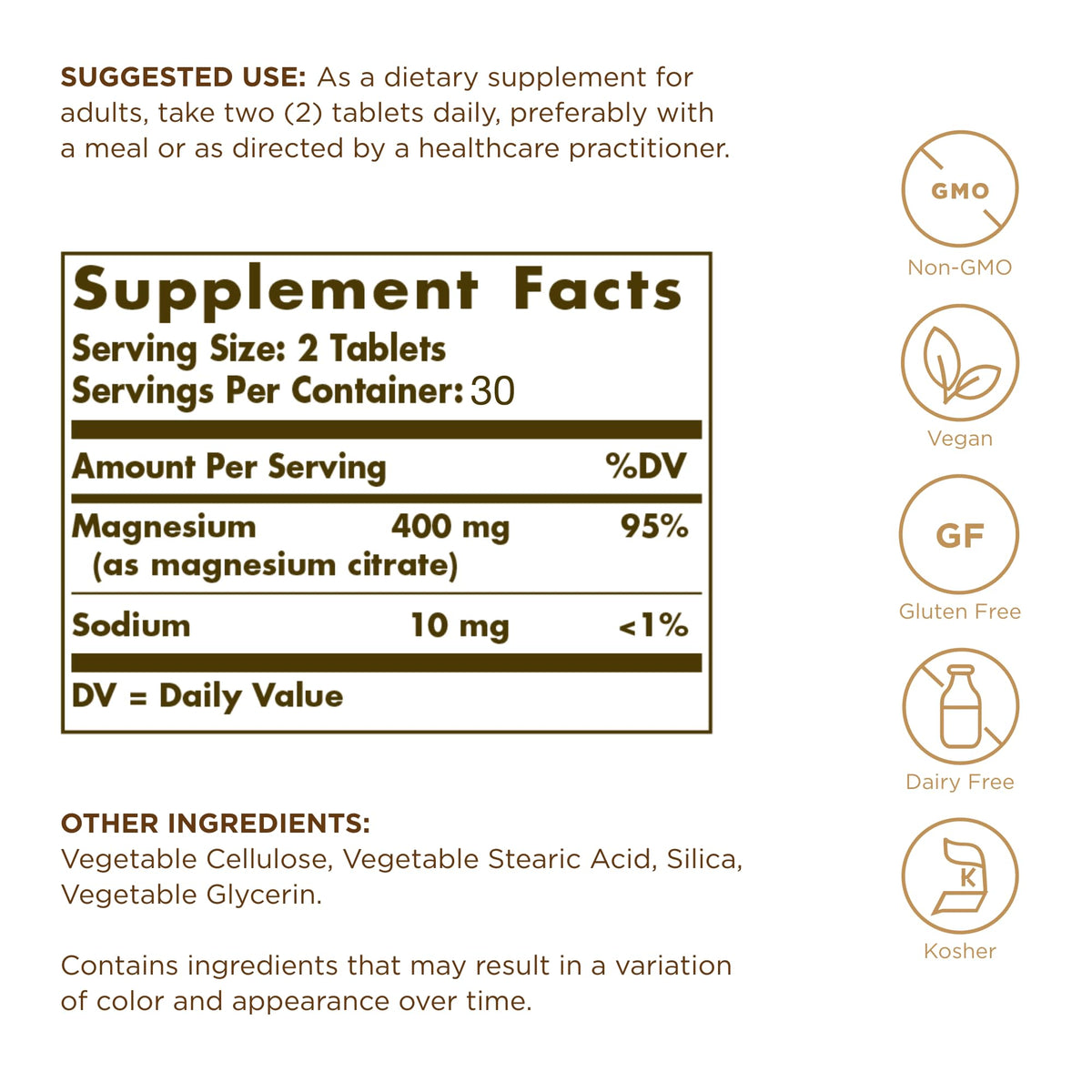 Solgar Magnesium Citrate 420 mg - 60 Tablets - image 2