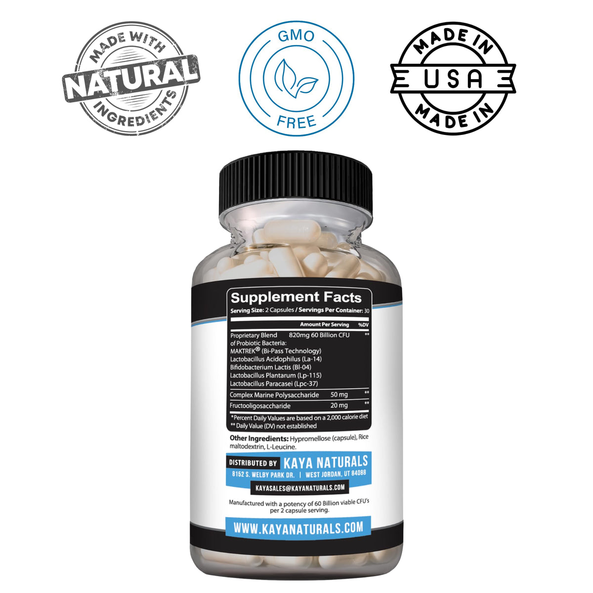 Kaya Naturals Probiotic 60 Billion CFU 4 Strains - 60 Capsules - image 3