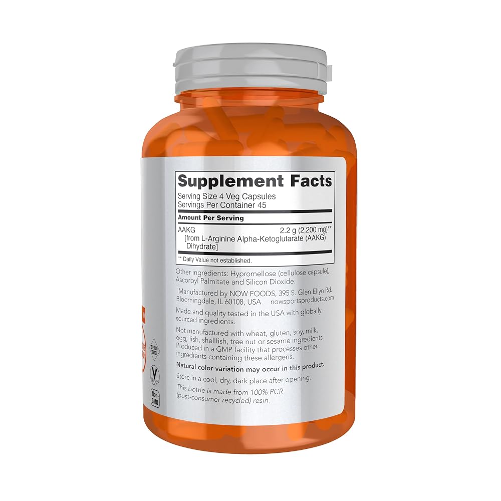 NOW Sports AAKG 2200 Arginine Energy Production - 180 Vegetarian Capsules - image 2