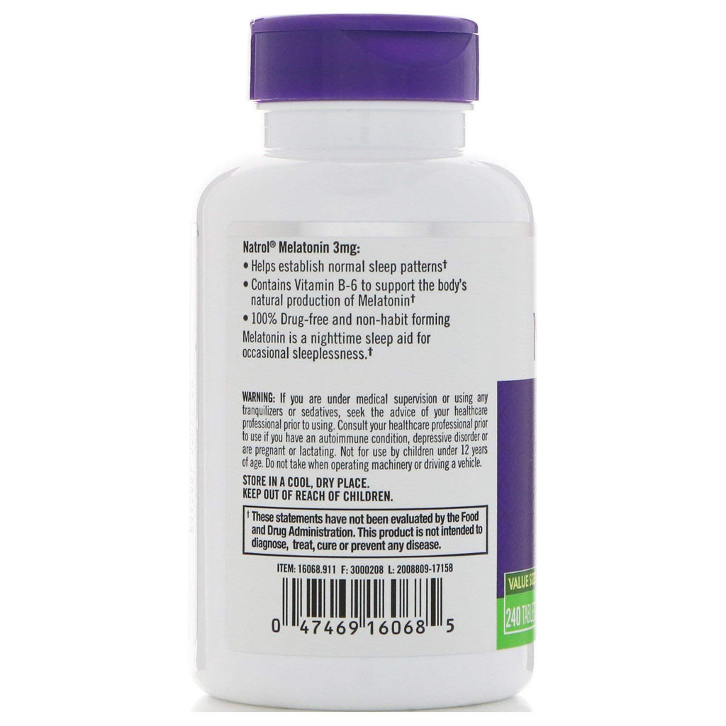 Natrol Tablets Melatonin 3Mg Vitamin B6 Sleep Support Bottle Unisex