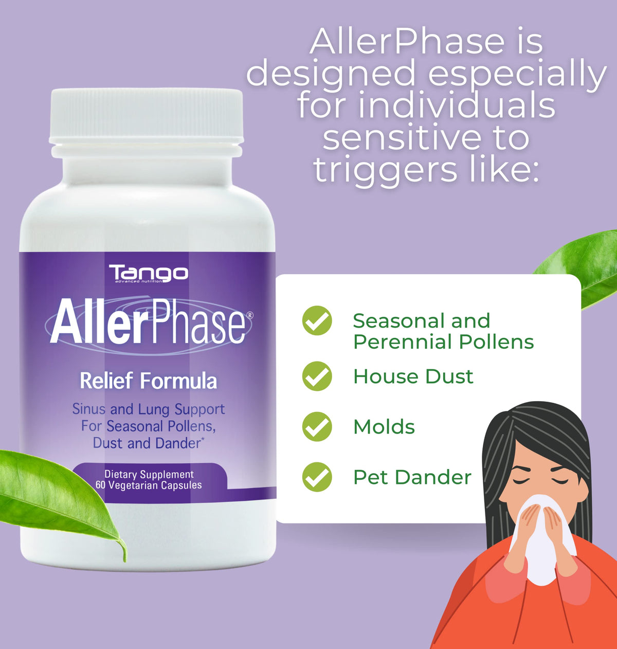 Tango AllerPhase Natural Herbal Sinus and Lung Relief - 30 Vegetarian Capsules - image 2