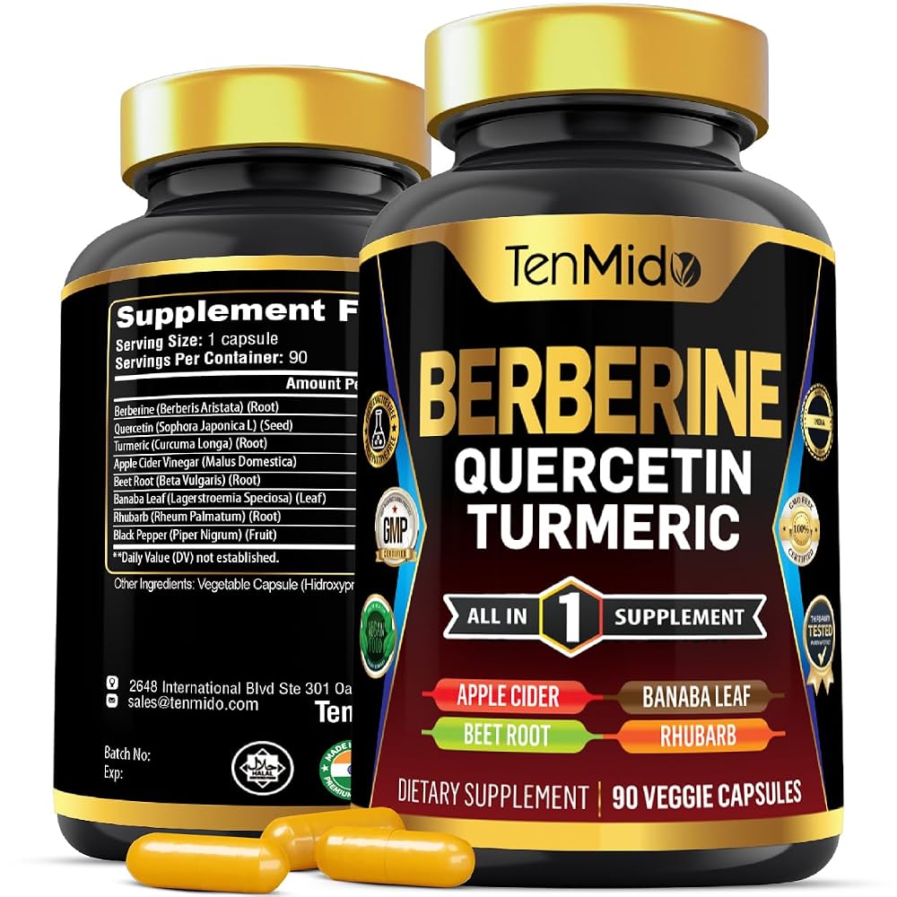 Tenmido Berberine Supplement 8-in-1 Formula - 90 Capsules