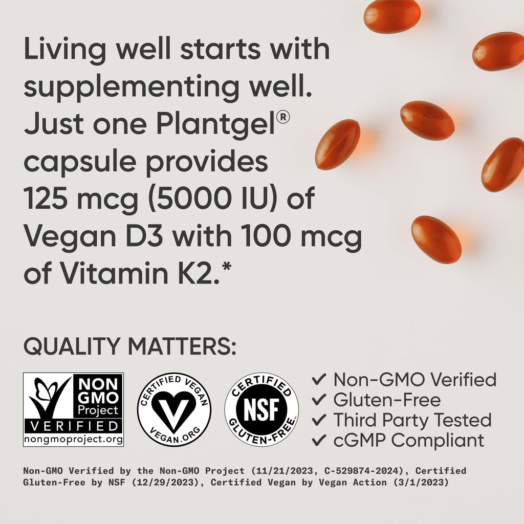 Sports Research Vegan Vitamin D3 + K2 - 60 Softgels - image 4