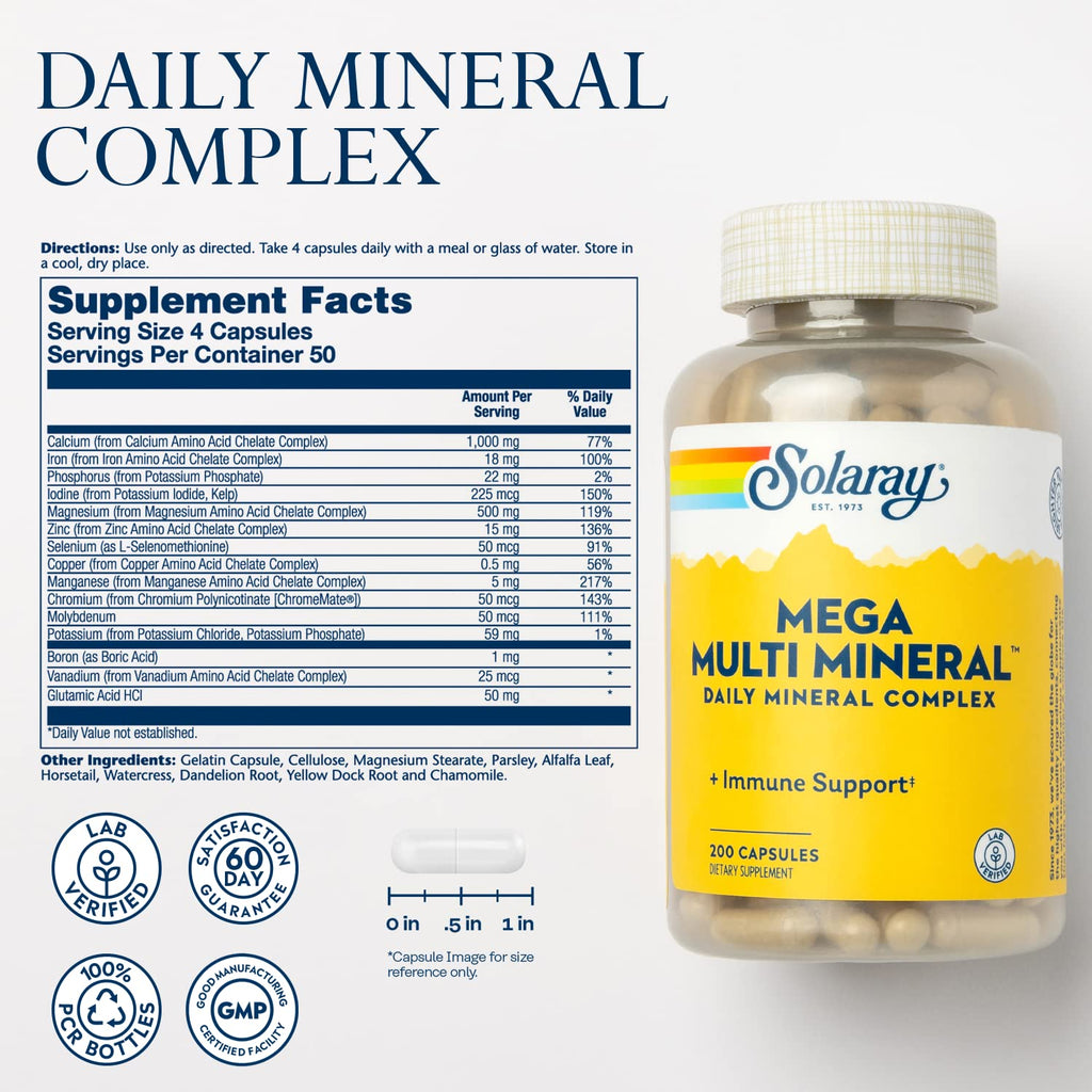 SOLARAY Mega Multi Mineral with Iron - 200 Capsules - image 2
