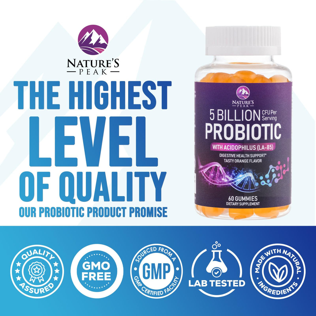 Nature's Peak Probiotic Gummies - 5 Billion CFU - Advanced Probiotics