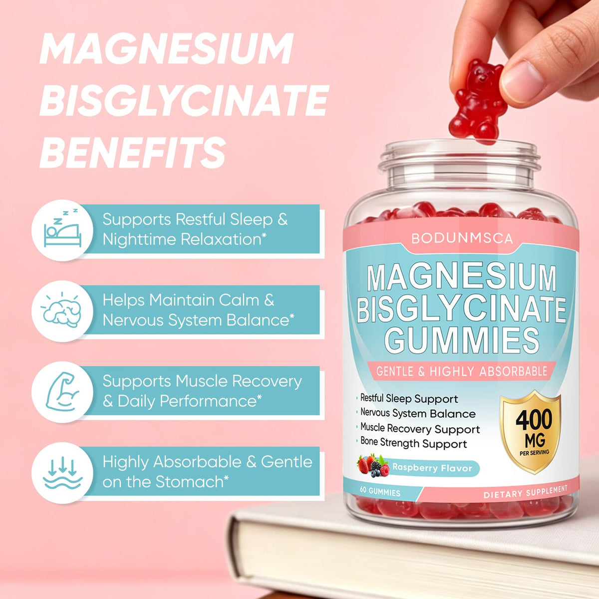 BODUNMSCA Magnesium Bisglycinate Gummies 400mg - 120 Gummies - image 6