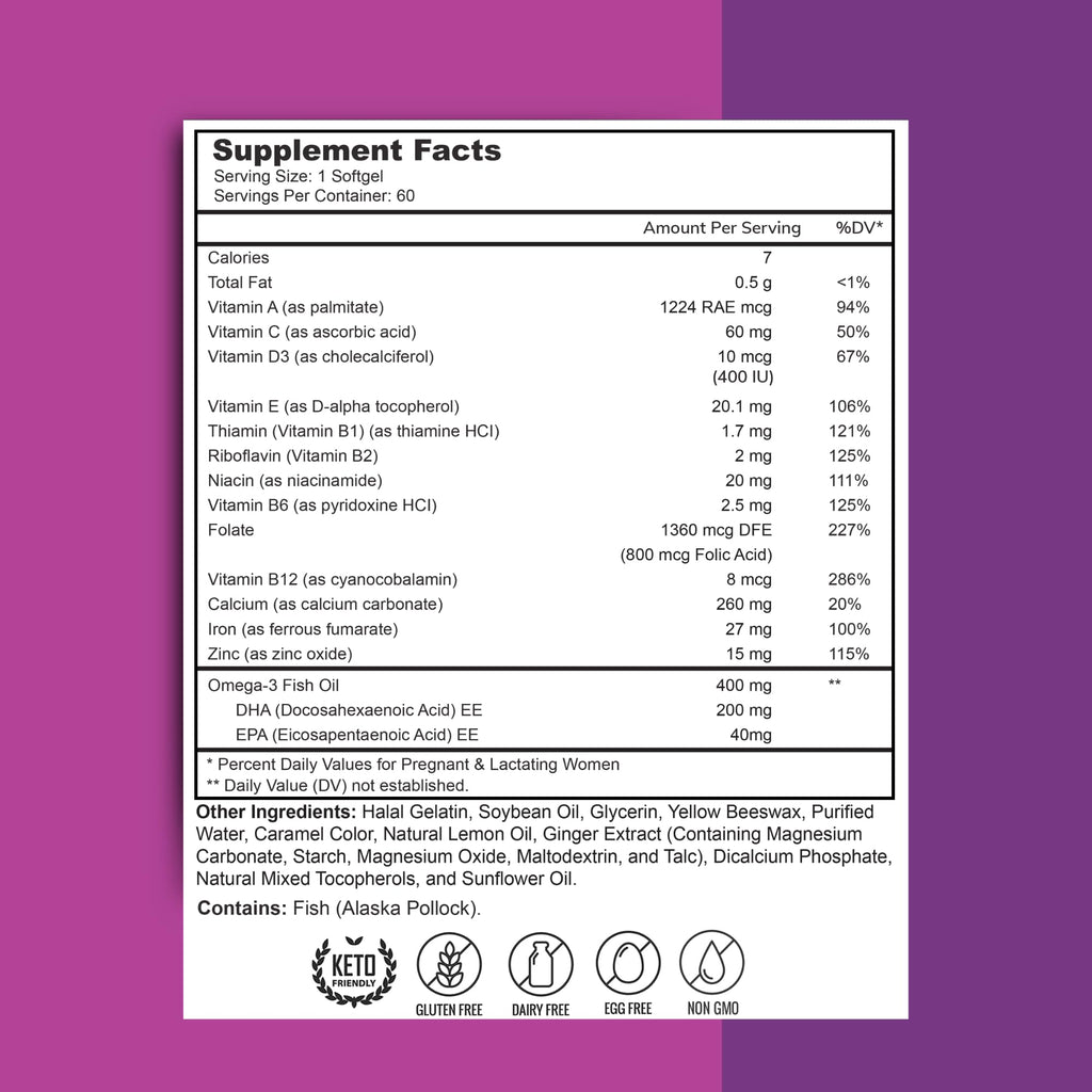 Zaytun Vitamins Halal Prenatal Vitamins + DHA - 60 Softgels - image 2