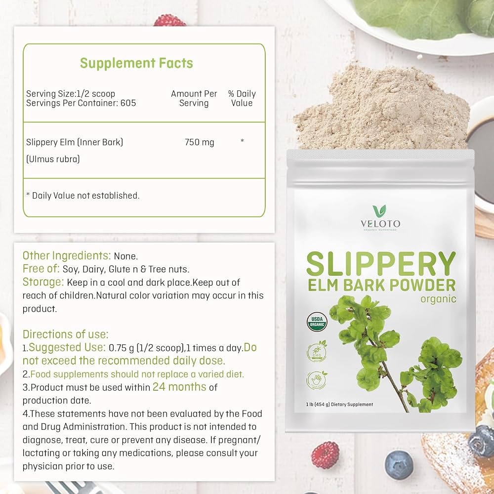 VELOTO Organic Slippery Elm Bark Powder - 1 Pound - image 3