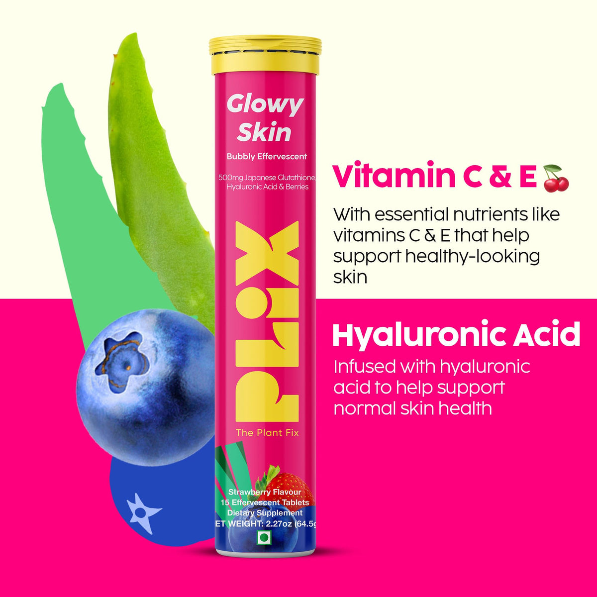 PLIX Glowy Skin 500mg Glutathione Supplement with Hyaluronic Acid