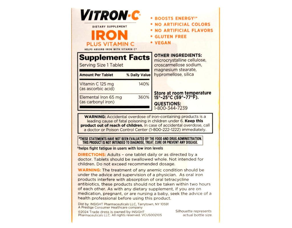 Vitron-C High Potency Iron Supplement - 60 Tablets - image 3