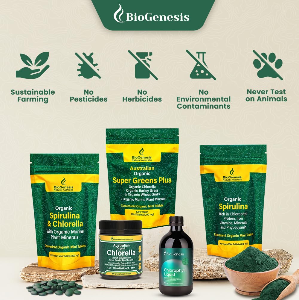 Biogenesis Organic Chlorella Tablets, Mini Tablets & Powder