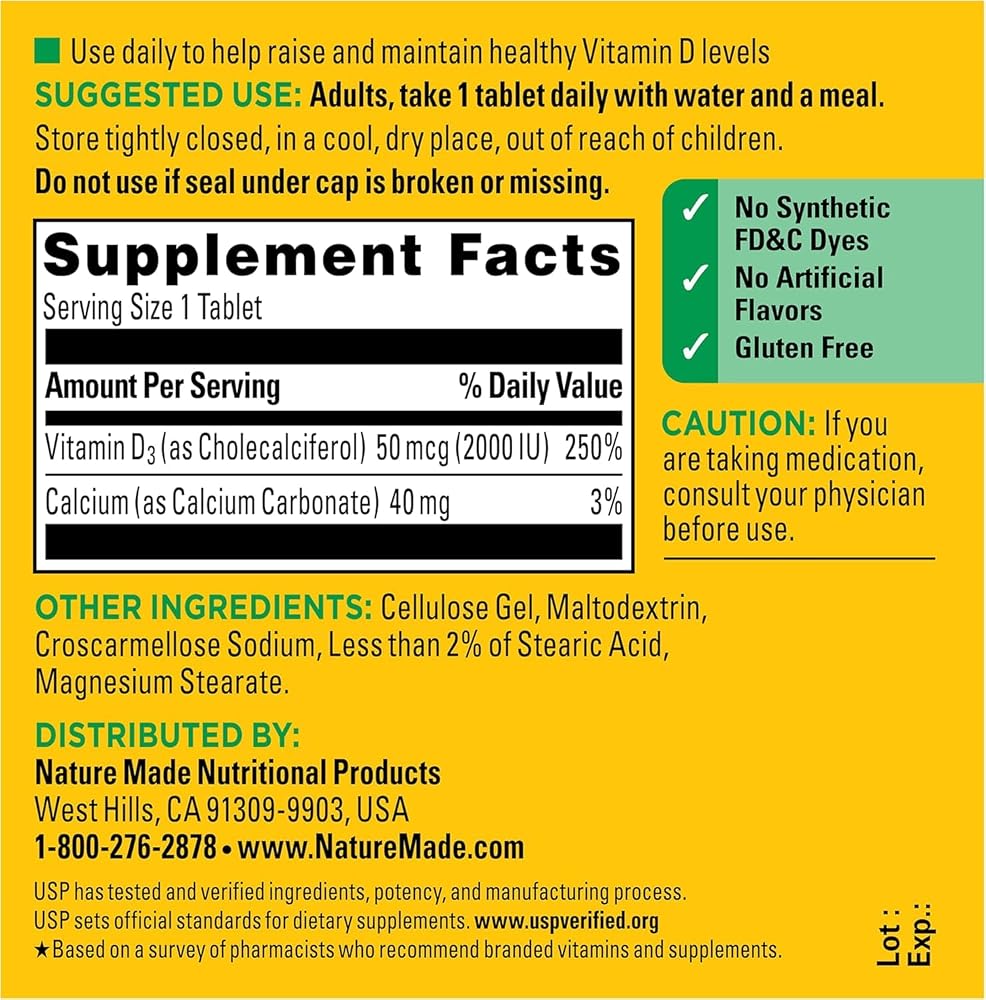 Nature Made Vitamin D3 2000 IU with Calcium - 100 Tablets - image 4