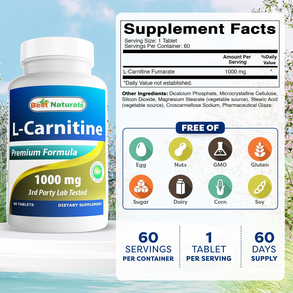 Best Naturals L-Carnitine 1000mg - 120 Tablets - image 2