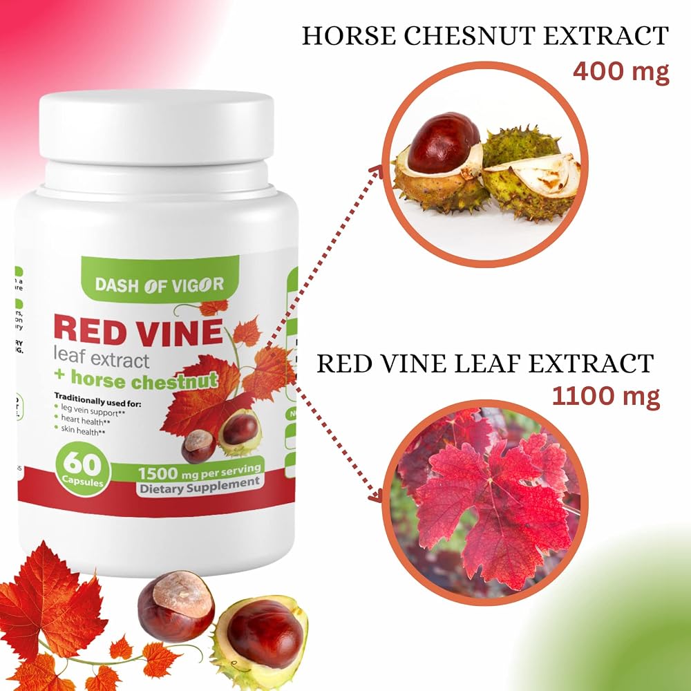 Dash of Vigor Red Vine Leaf & Horse Chestnut Extract - 60 Capsules - image 5