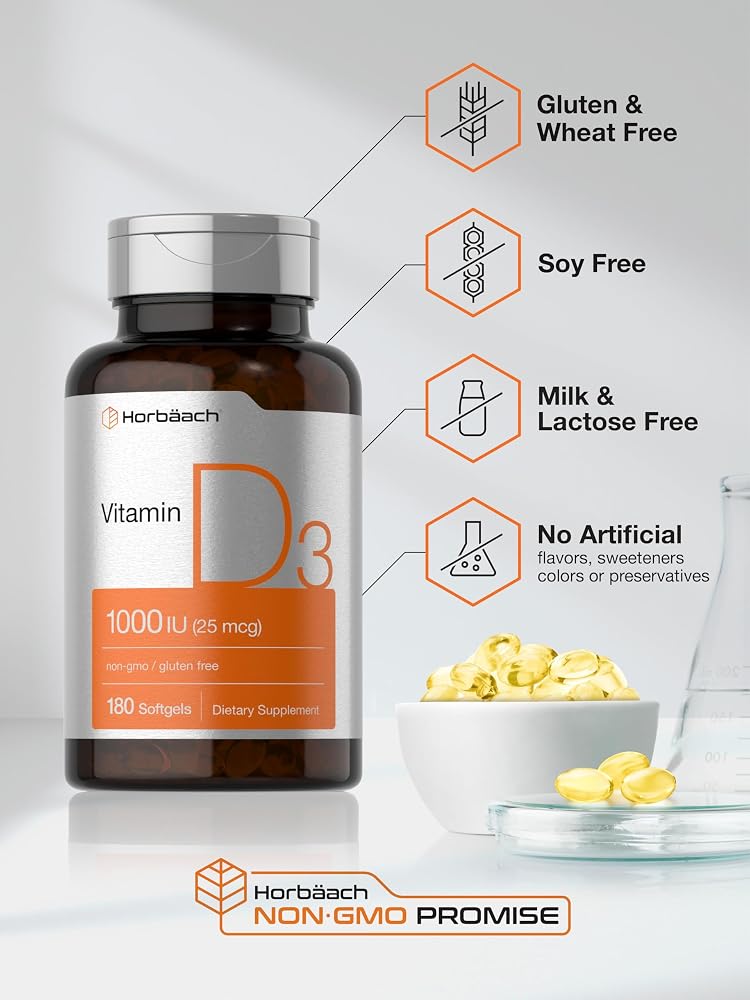 Horbäach Vitamin D3 1000 IU - 180 Softgels - image 5