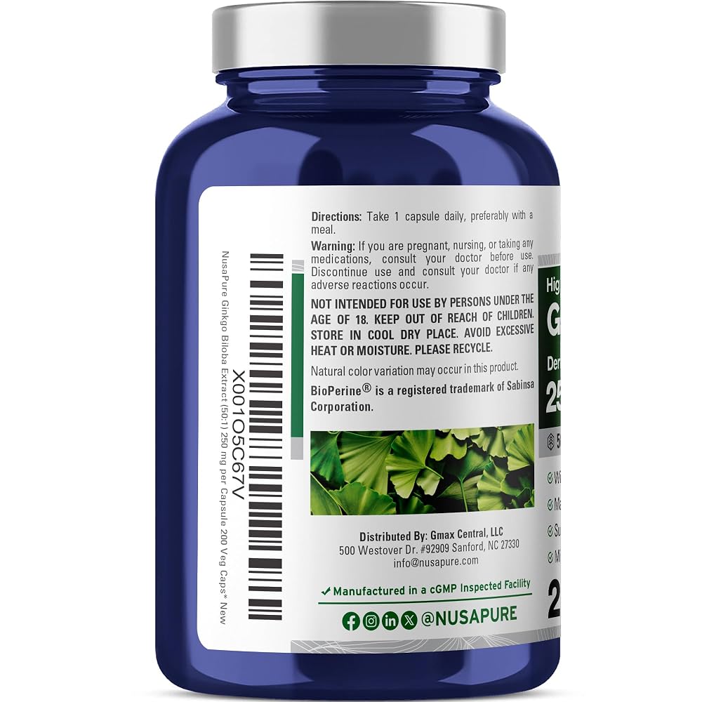 NusaPure Ginkgo Biloba 250mg - 200 Vegetarian Capsules - image 3