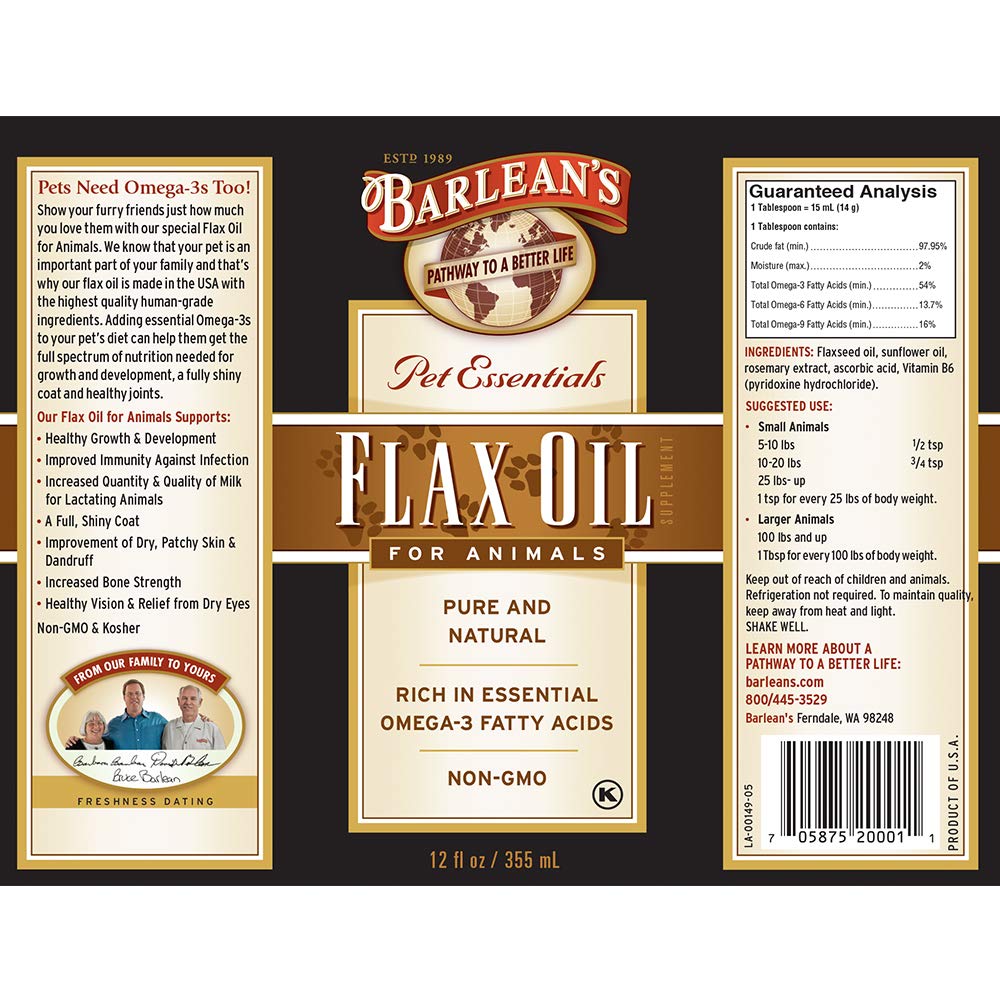 Barlean's Fresh Flax Oil for Animals Omega-3 - 12 Fl Oz - image 2