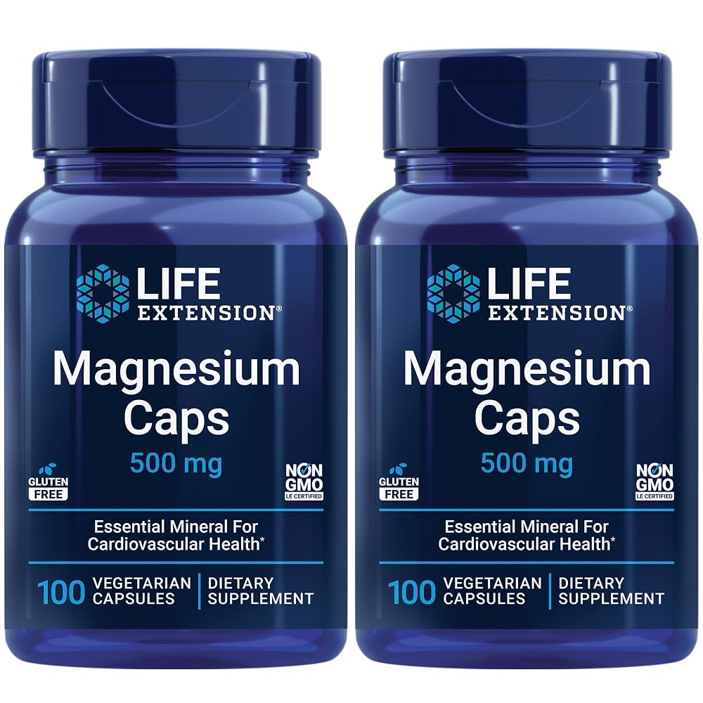 Life Extension Magnesium Caps 500 mg Heart Health - 200 Vegetarian Capsules