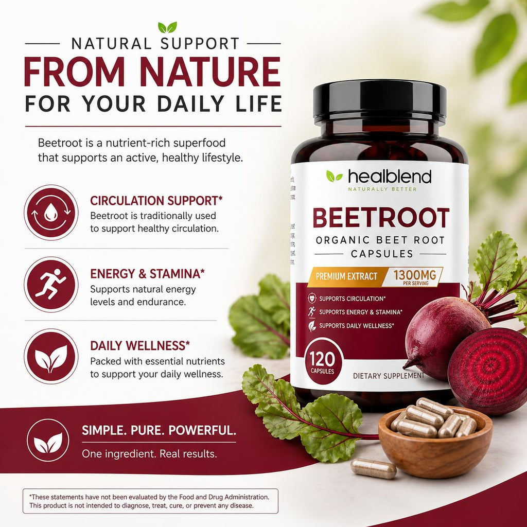 Healblend Organic Beet Root Capsules 1300mg - 120 Count - image 3