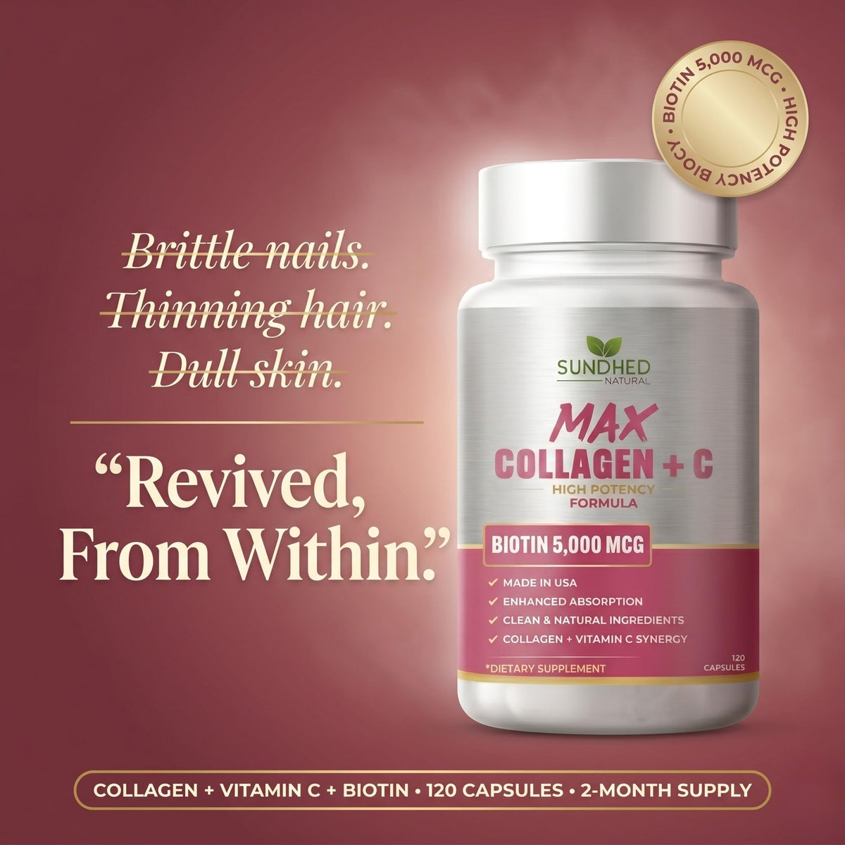 Sundhed Natural Max Collagen Plus C - 120 Capsules - image 2