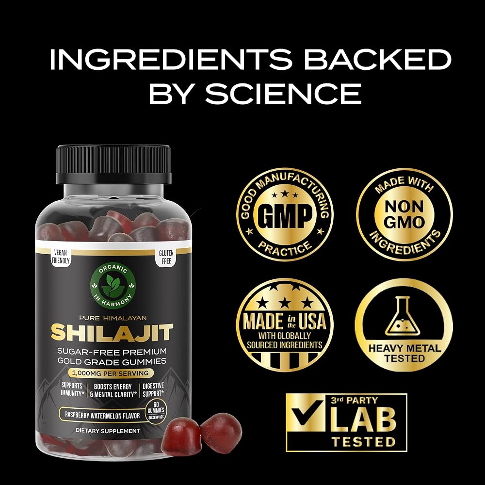 Organic In Harmony Shilajit Gummies for Wellness - 60 Gummies - image 3