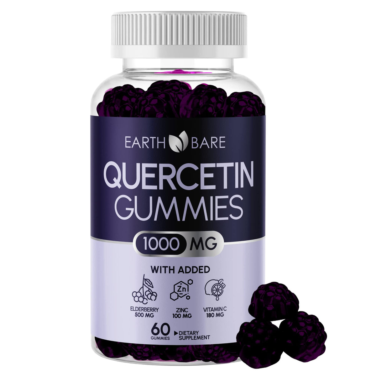 Earth Bare Quercetin Gummies with Elderberry, Zinc & Vitamin C - 60 Gummies
