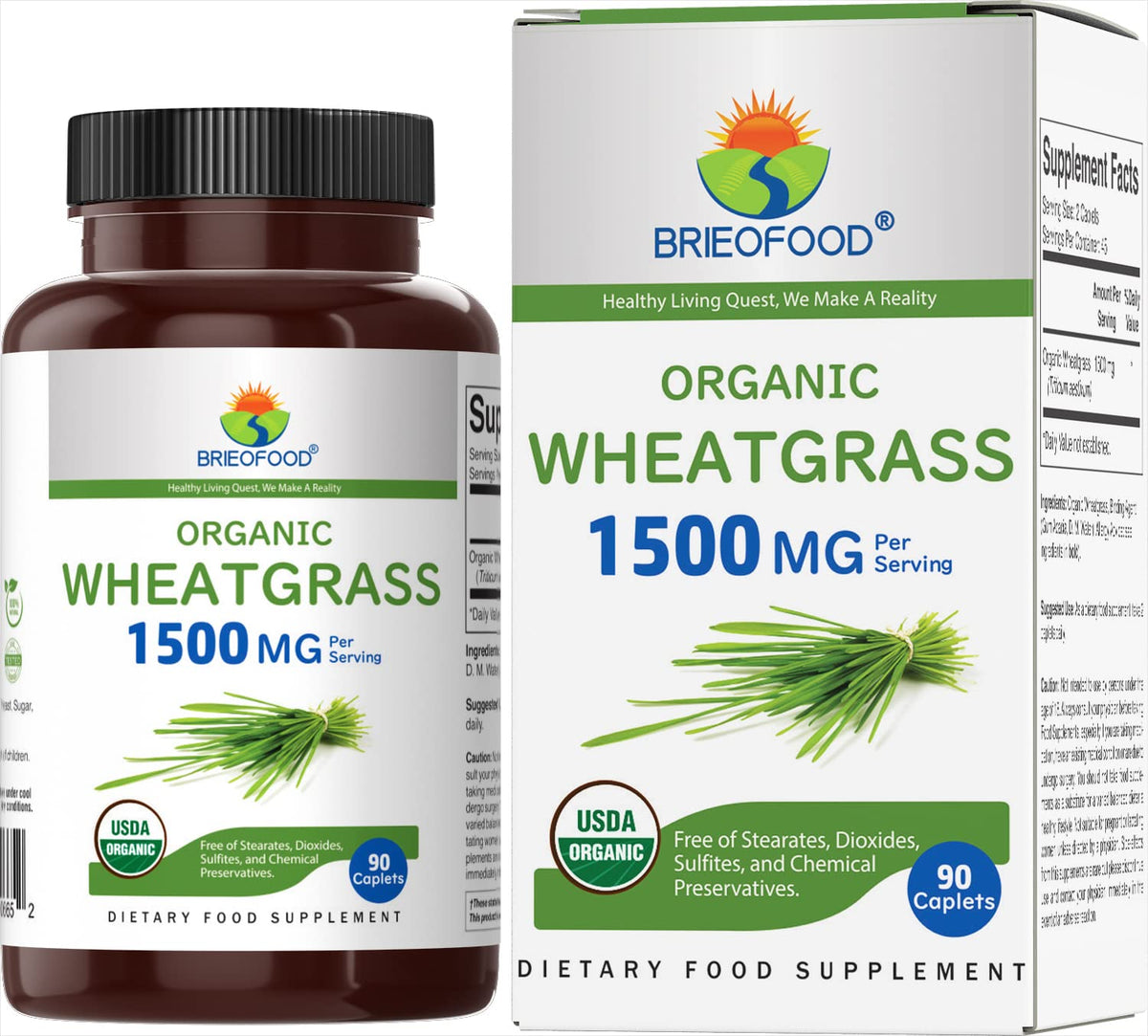 Brieofood Organic Wheatgrass 1500mg - 90 Vegetarian Tablets