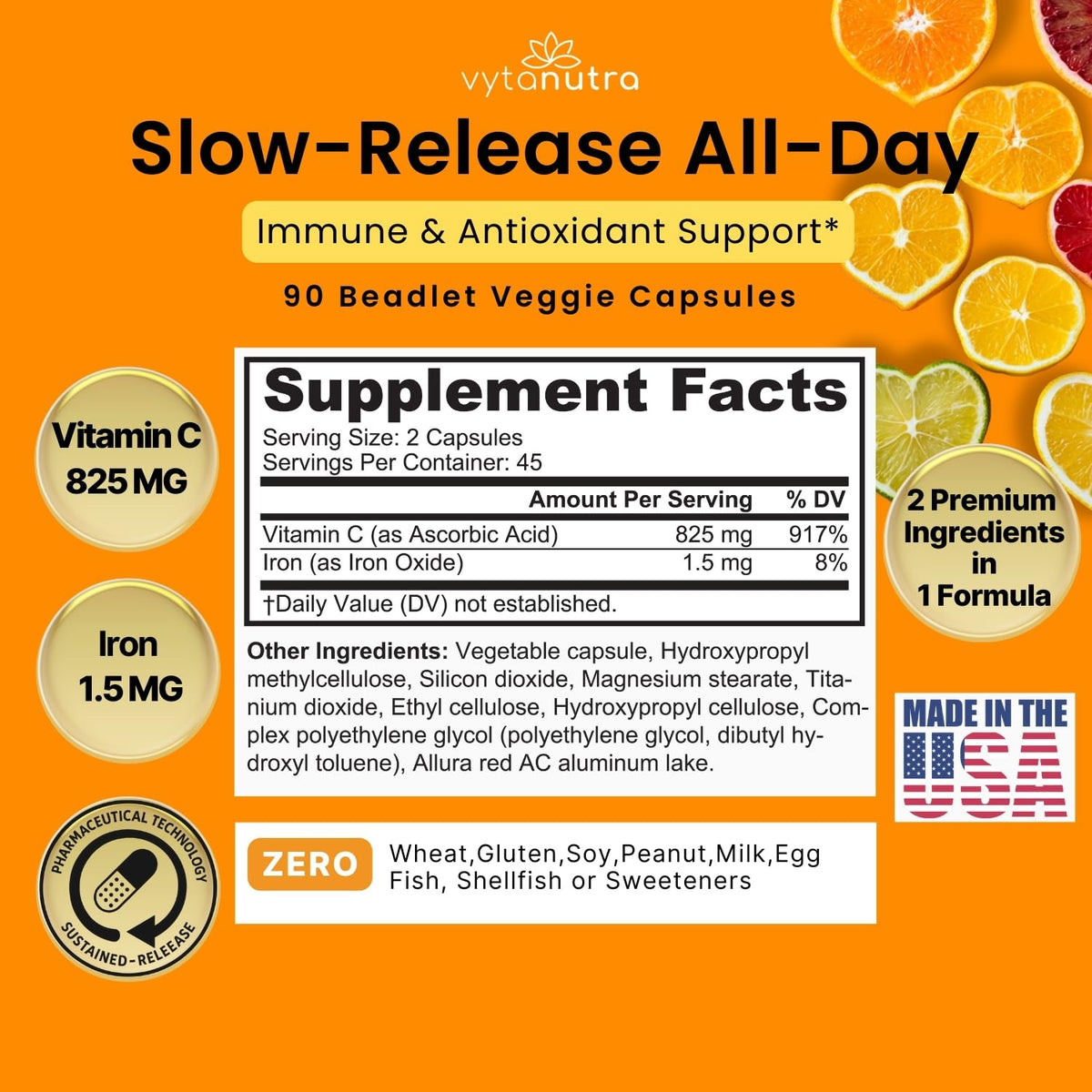 Vytanutra Immune Support Vitamin C with Iron - 90 Capsules - image 3