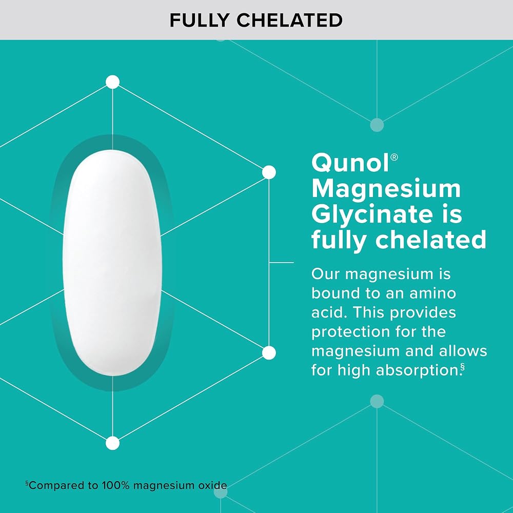 Qunol Magnesium Glycinate Tablets 300mg, 100% Chelated, Gluten-Free