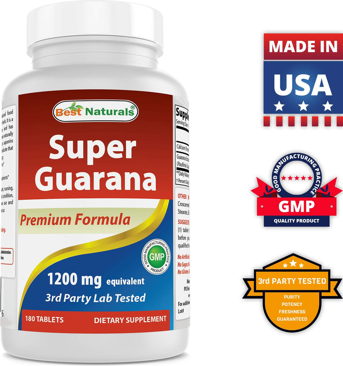Best Naturals Guarana 1200 mg Energy Support - 180 Tablets - image 7