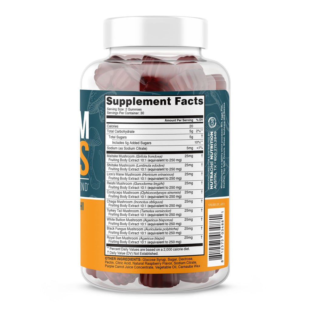 NutraOne Mushroom Gummies Raspberry - 60 Gummies - image 3