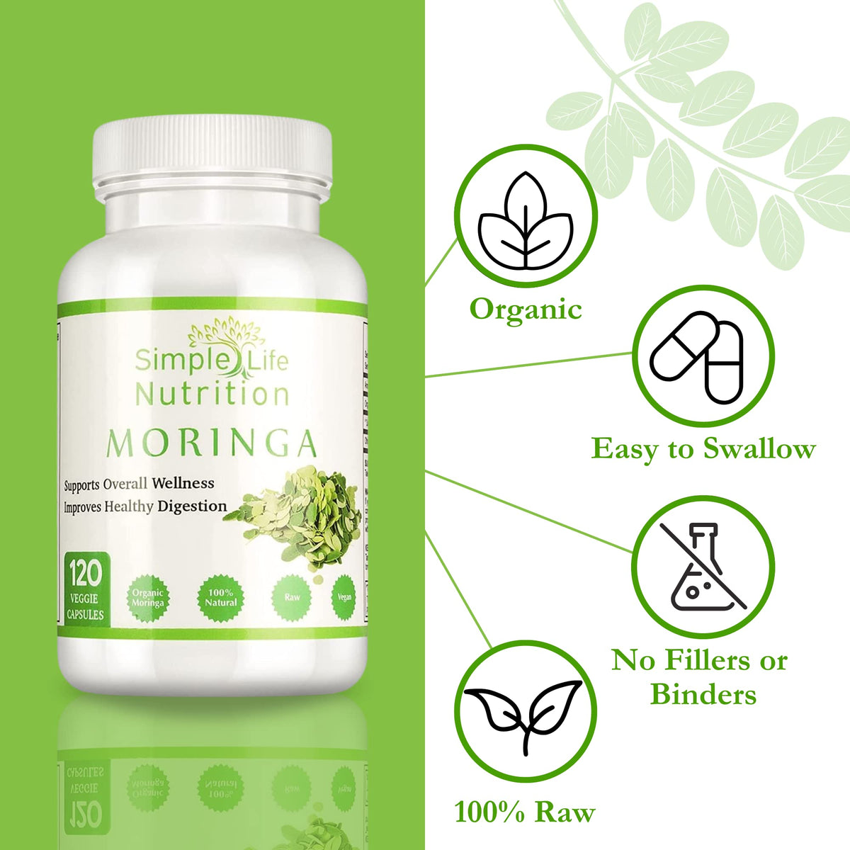 Simple Life Nutrition Organic Moringa Powder Capsules - 120 Count - image 2
