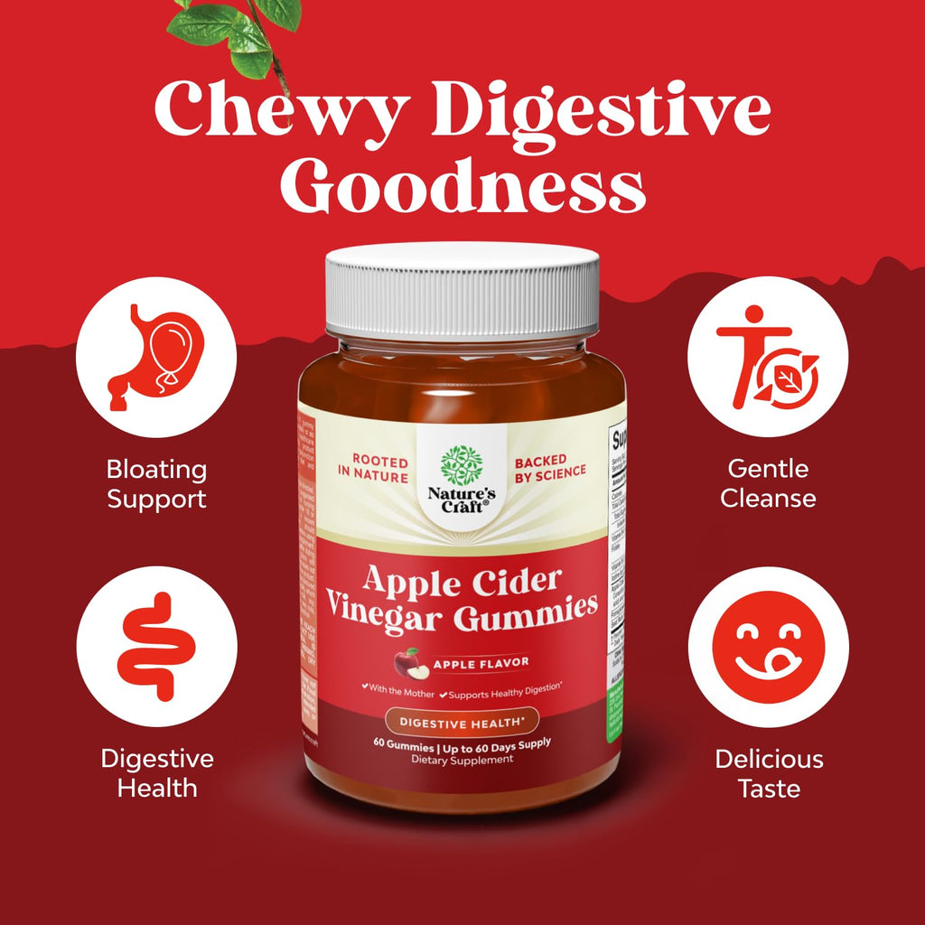 Natures Craft Apple Cider Vinegar Gummies with B12 - Energy Support - 60 Count - image 2