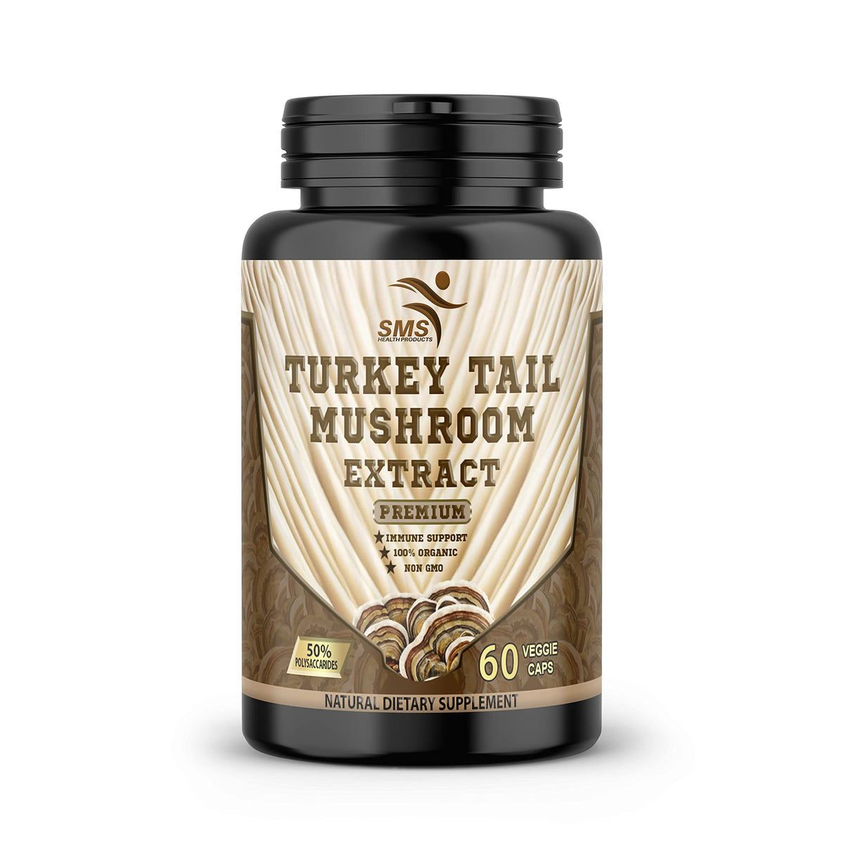 SMSHEALTHPRODUCTS Turkey Tail Mushroom 50% Extract - 60 Vegetarian Capsules